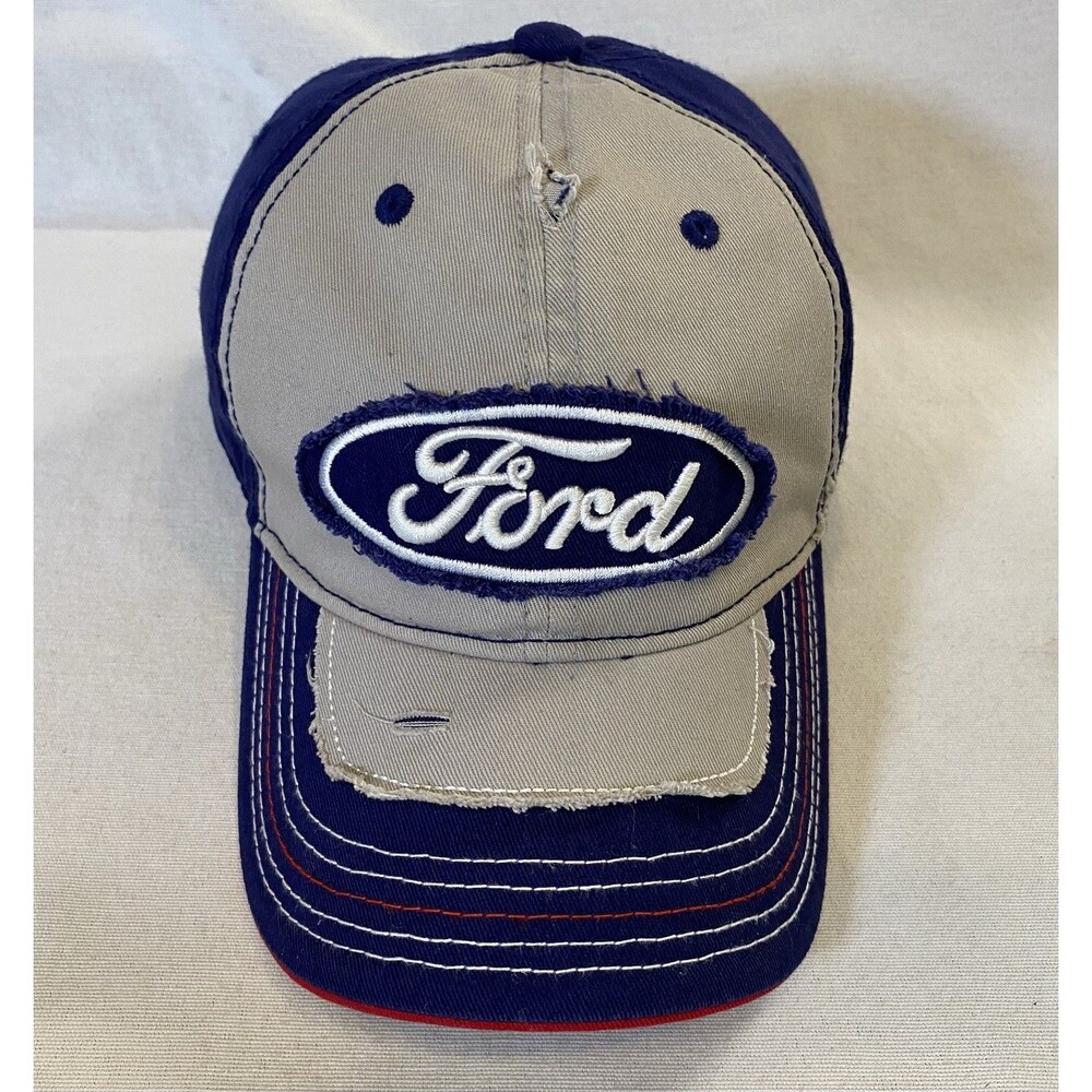 Official Ford Snapback Hat Ball Cap Blue Gray Distressed Oval Script Patch Logo